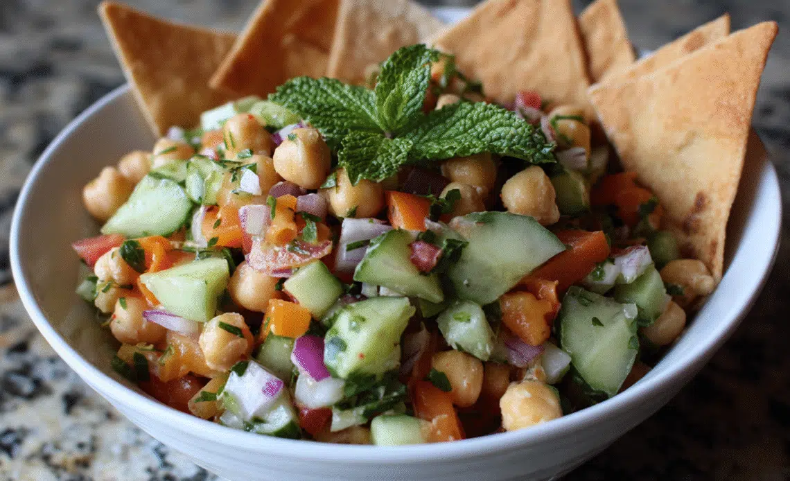 Chickpea Chopped Salad with Pita Chips: A Fresh and Flavorful Delight