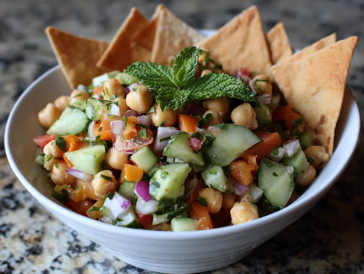 Chickpea Chopped Salad with Pita Chips