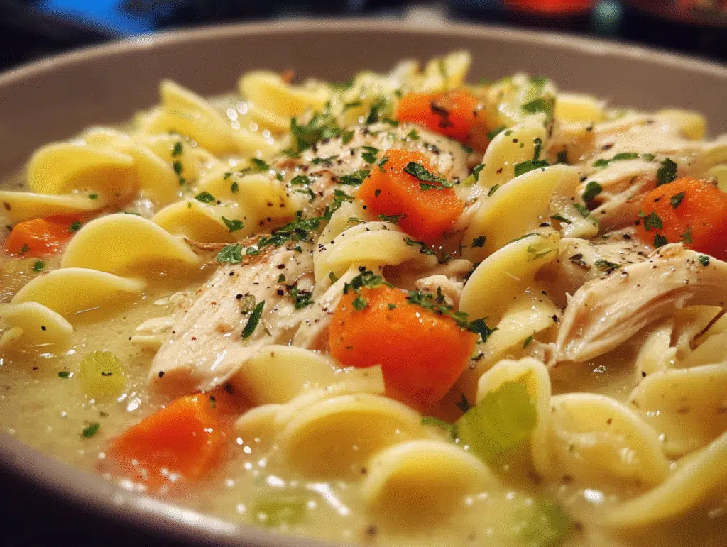 Creamy Chicken Noodle Soup with Rotisserie Chicken