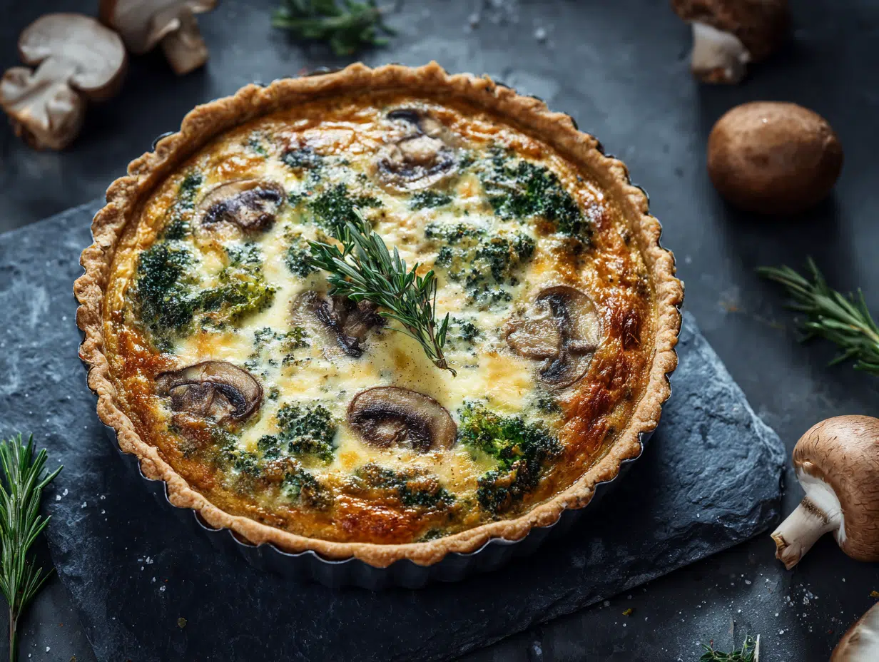 Spinach, Broccoli & Mushroom Quiche