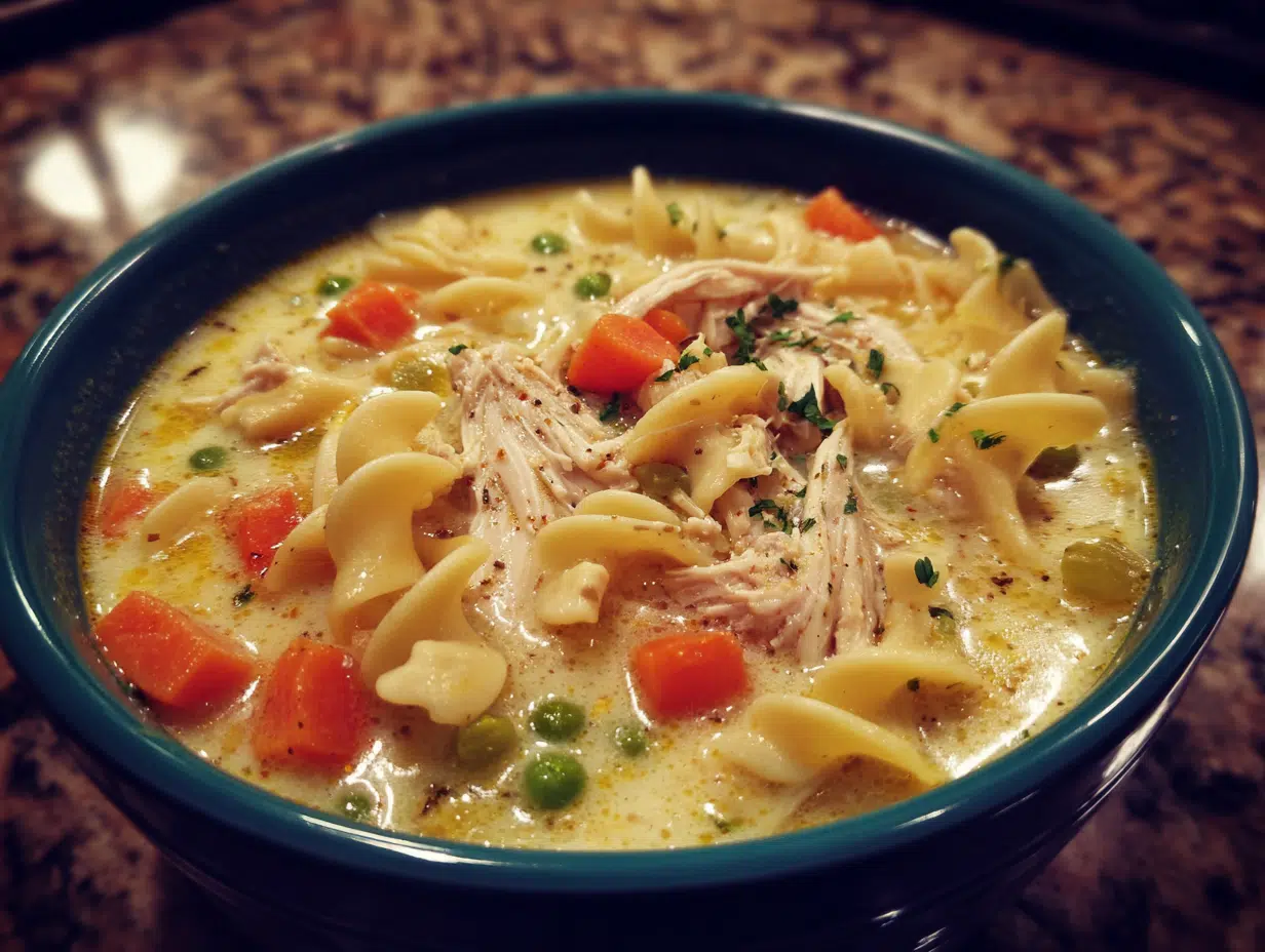 Creamy Chicken Noodle Soup with Rotisserie Chicken