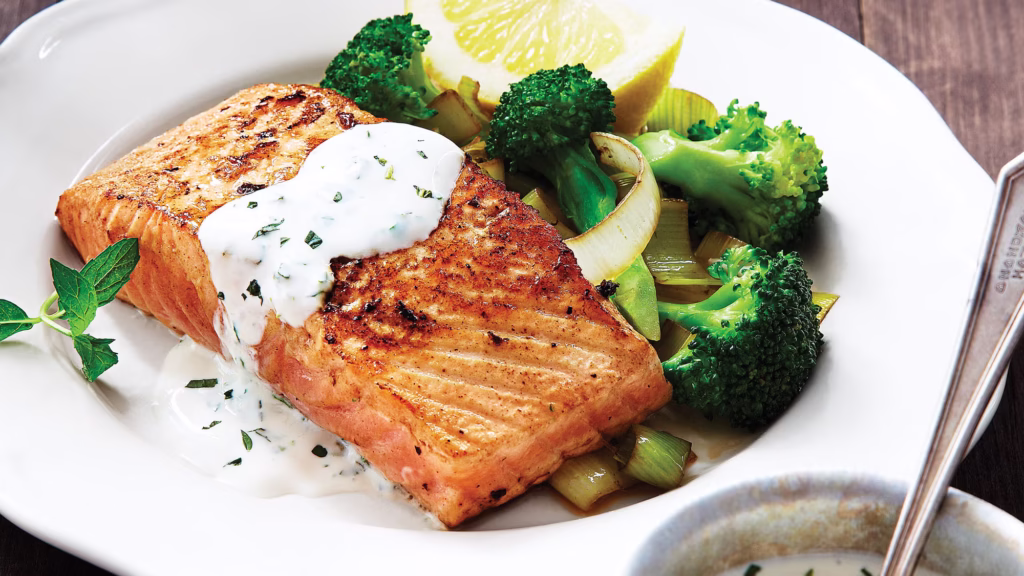 Salmon with Lemon-Herb Orzo & Broccoli
