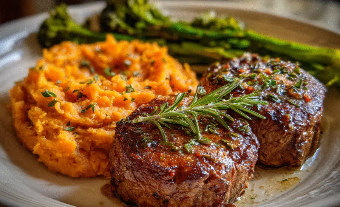 Filet Mignon for Two with Sweet Potato Mash