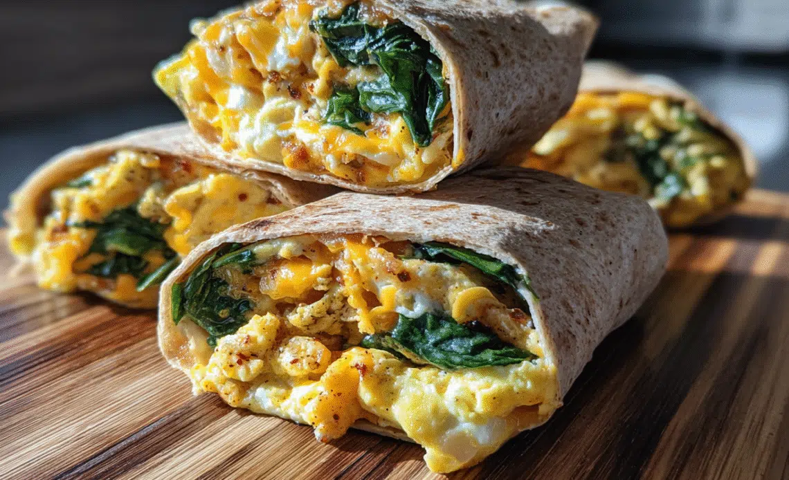 Make-Ahead Freezer Breakfast Burritos with Eggs, Cheese & Spinach