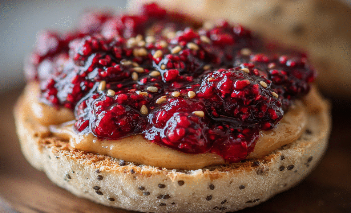 Peanut Butter & Chia Berry Jam English Muffin: A Nutrient-Packed Breakfast Delight