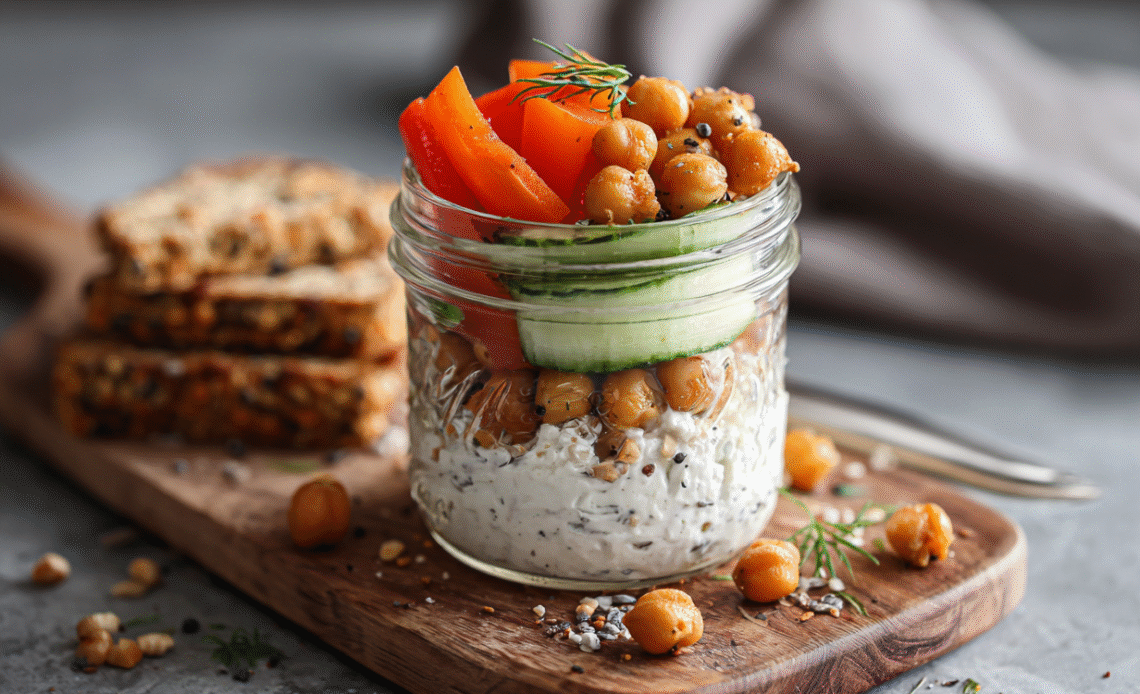 Everything Bagel Cottage Cheese Snack Jar with Bell Peppers & Chickpeas