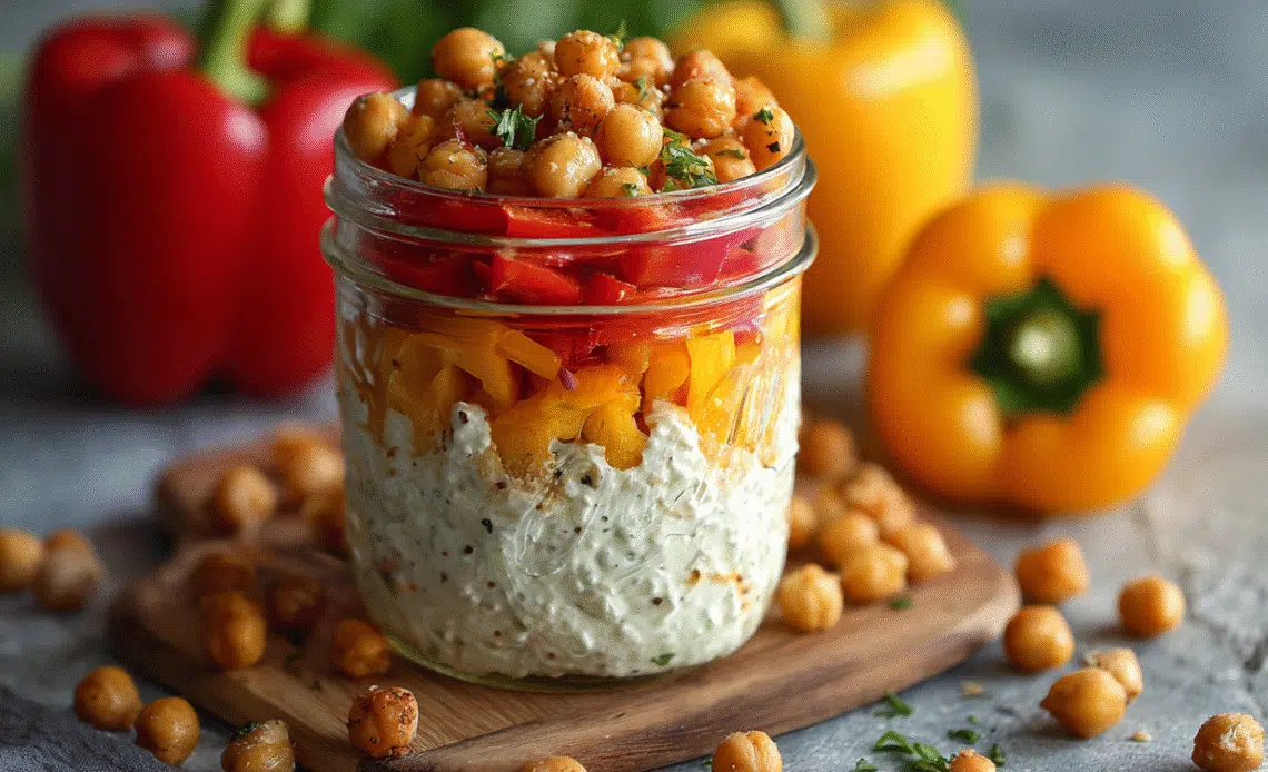 Satisfying Everything Bagel Cottage Cheese Snack Jar with Bell Peppers & Chickpeas