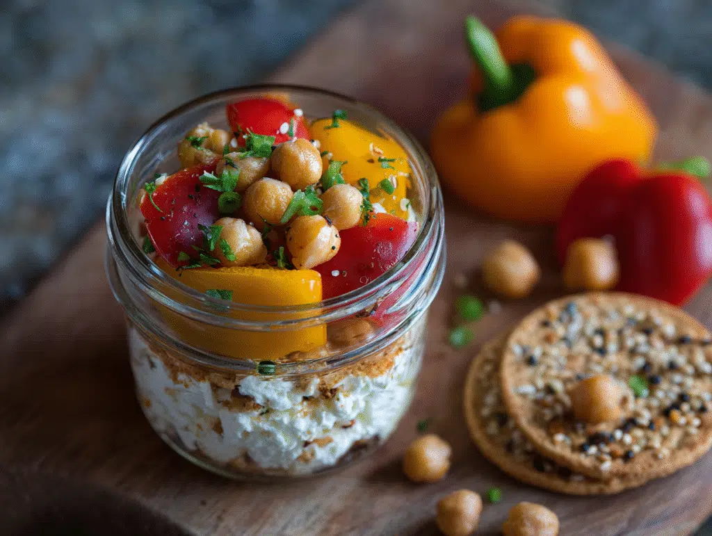 Satisfying Everything Bagel Cottage Cheese Snack Jar with Bell Peppers & Chickpeas