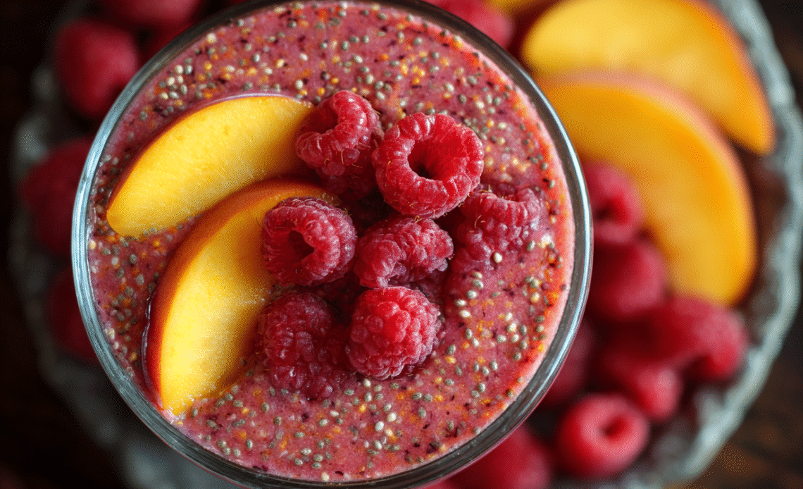 Raspberry-Peach Chia Seed Smoothie: A Nutritious Burst of Flavor
