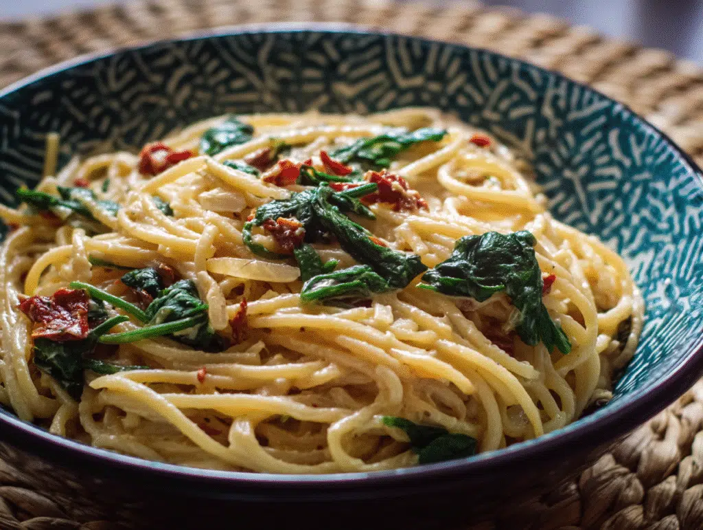 Spaghetti & Spinach with Sun-Dried Tomato Cream Sauce: A Healthy Twist on Comfort Food