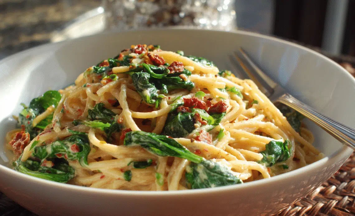 Spaghetti & Spinach with Sun-Dried Tomato Cream Sauce