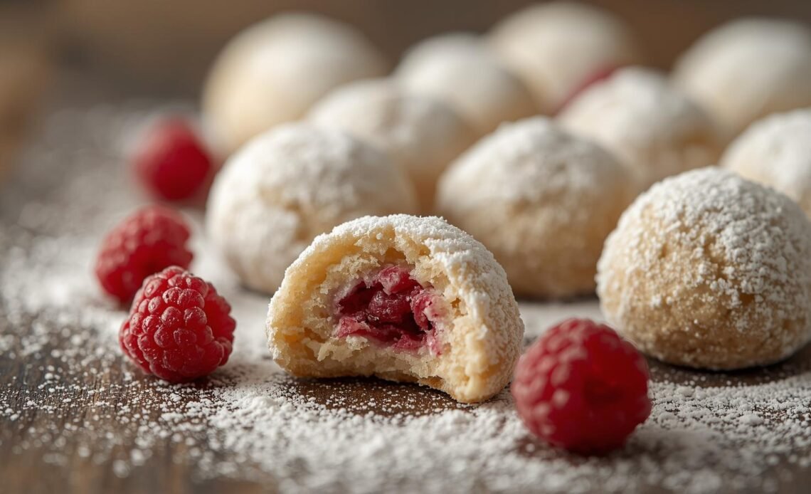 Raspberry Almond Snowball Cookies