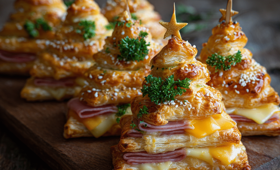 Festive Flavor with Healthier Options: Ham & Cheese Puff Pastry Christmas Trees