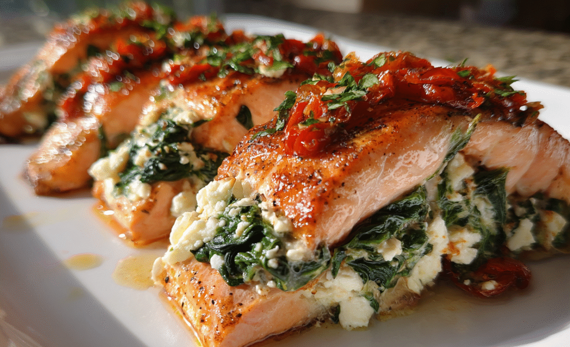 Stuffed Salmon With Spinach & Feta