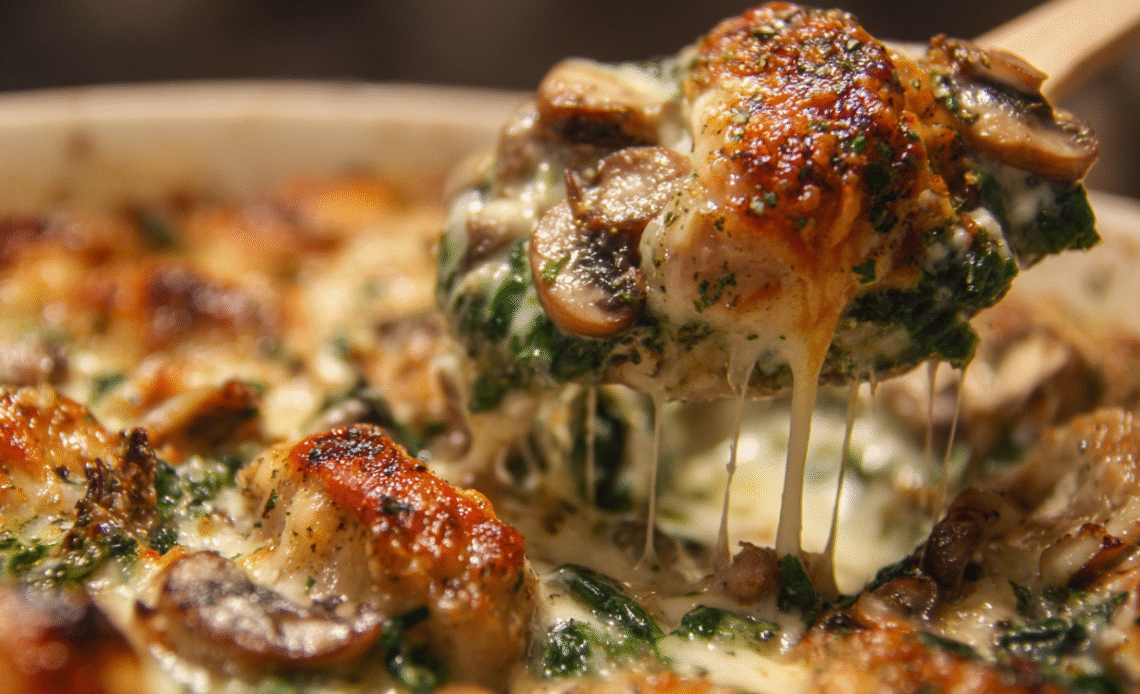 Easy Low-Carb Chicken Spinach Mushroom Bake