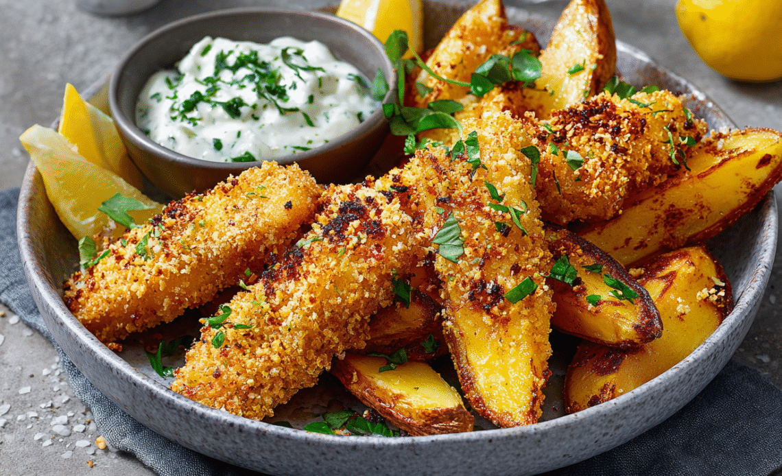 Crunchy Fish Fingers with Wedges