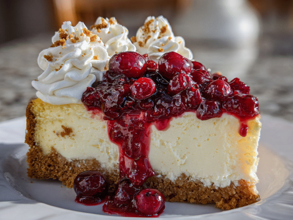 the best Christmas Cheesecake with Cranberry Jam