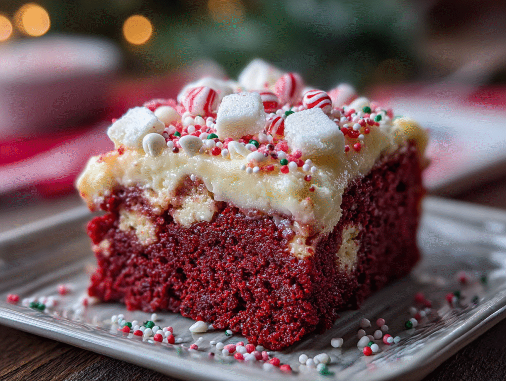 the best Christmas Red Velvet Poke Cake
