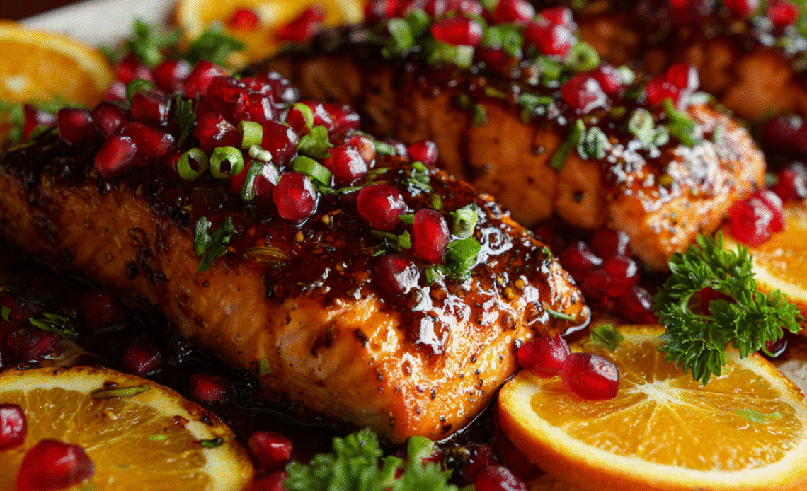 A Festive Delight: Christmas Salmon with Pomegranate Glaze