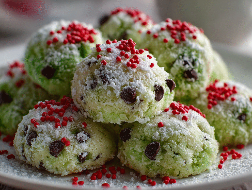 the snacks Grinch Snowball Cookies