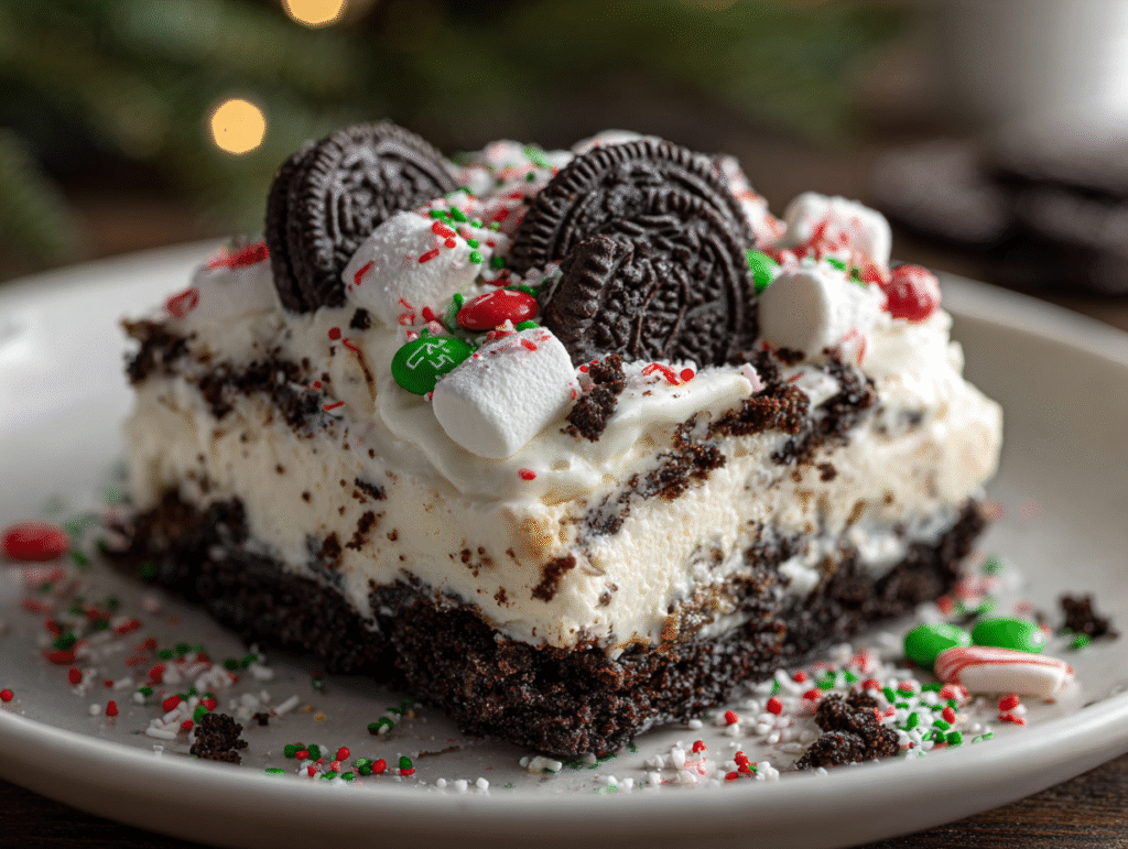 the best Christmas Oreo Lasagna