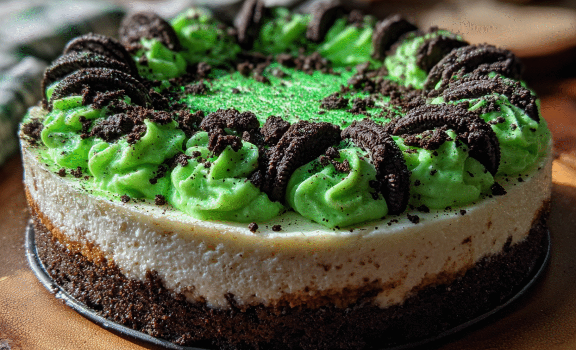 No Bake Grinch Christmas Cheesecake