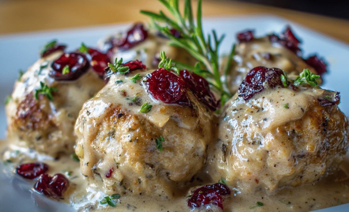 Thanksgiving Turkey Cranberry Meatballs in Creamy Herb Sauce: A Festive Comfort Dish