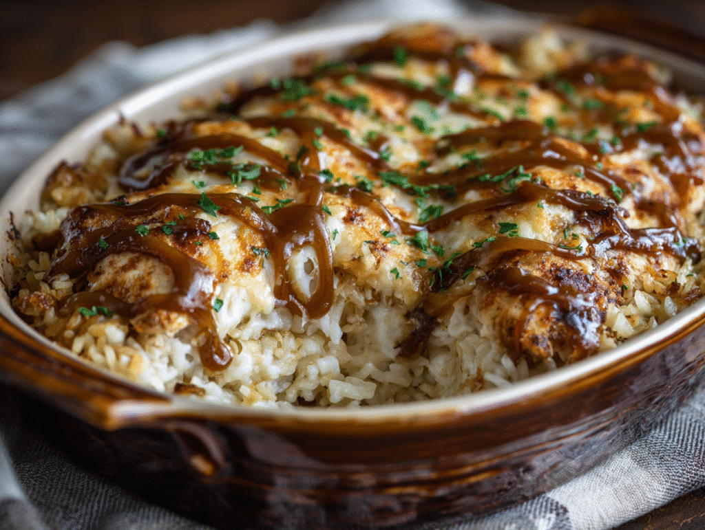 A Healthier French Onion Chicken Rice Bake: Comfort in a Casserole Dish
