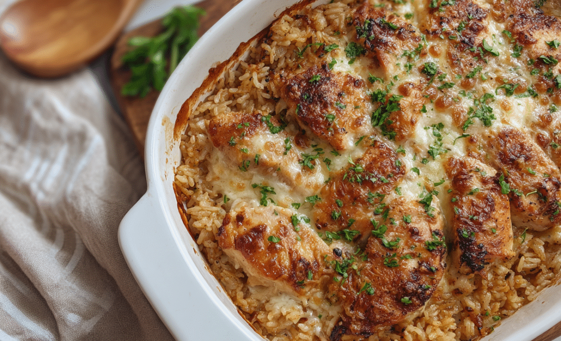A Healthier French Onion Chicken Rice Bake: Comfort in a Casserole Dish