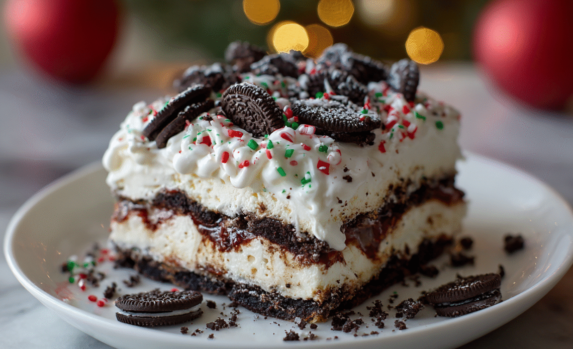 No Bake Christmas Oreo Lasagna