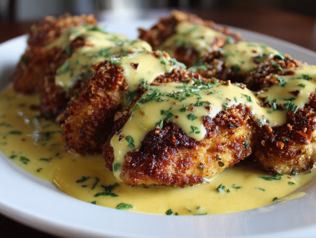 Pretzel Chicken with Mustard-Cheddar Sauce: A Satisfying, Smarter Take on a Pub Favorite