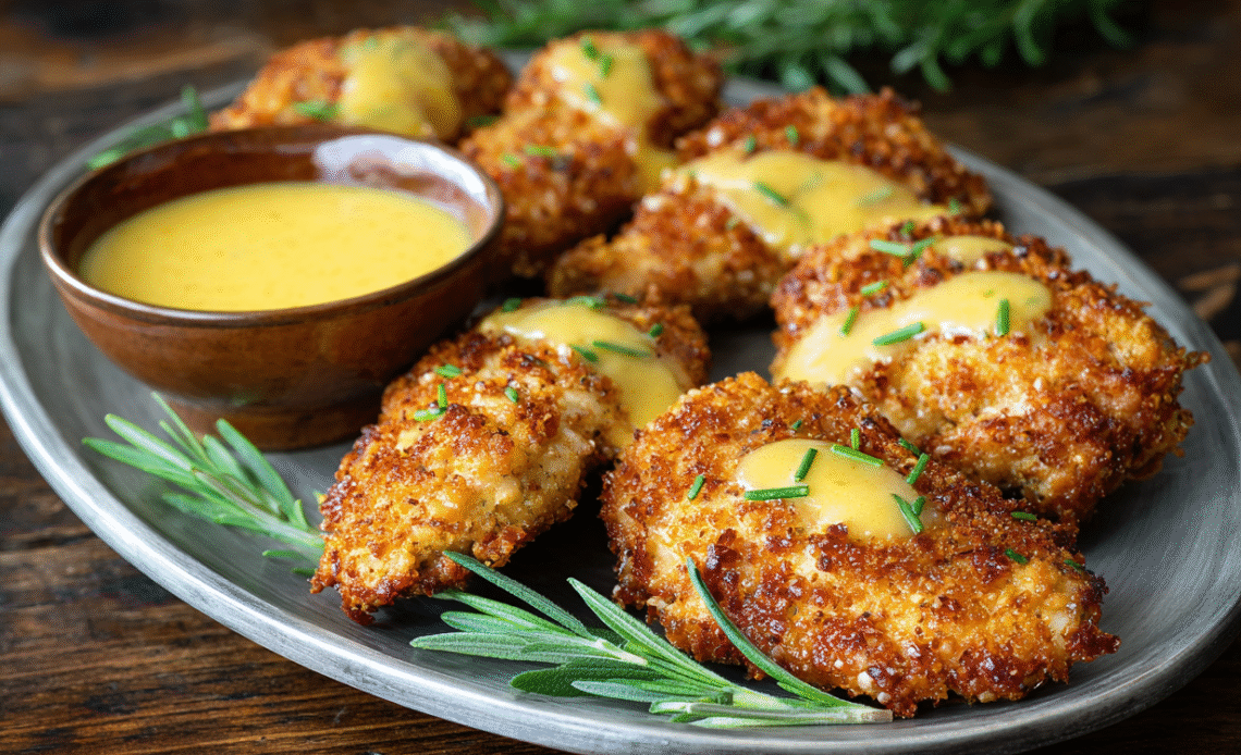 Pretzel Chicken with Mustard-Cheddar Sauce