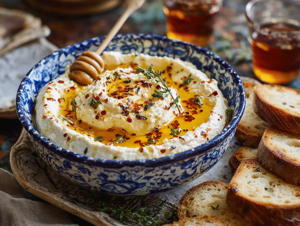 Creamy Spicy Ricotta Dip with Hot Honey