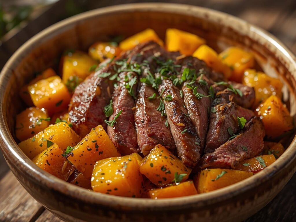 Butternut Squash and Garlic Herb Steak Bowls: The Simple, Satisfying Supper