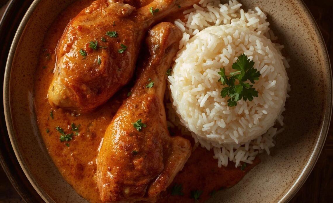 Creamy Paprika Chicken Drumsticks with Steamed Rice