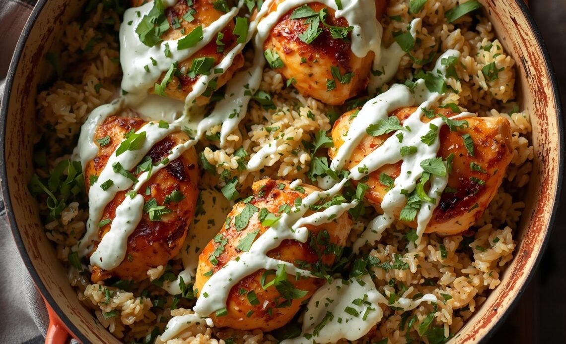 Dump And Bake Chicken Tzatziki Rice