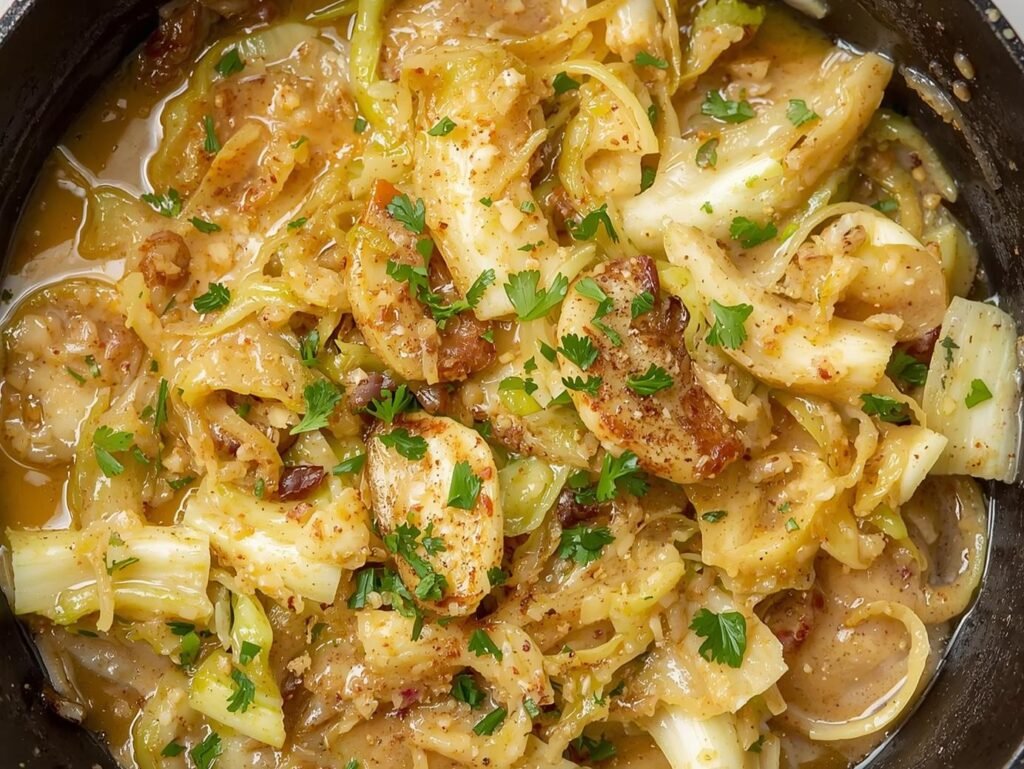 Creamy Garlic Alfredo with Tender Cabbage