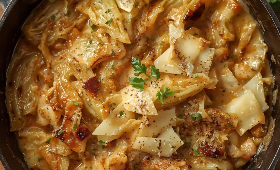 30-Minute Creamy Garlic Alfredo with Tender Cabbage