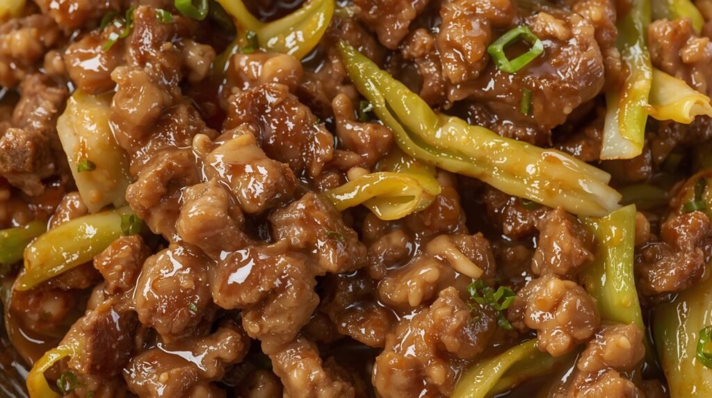 Quick food of Low-Carb Mongolian Ground Beef and Cabbage