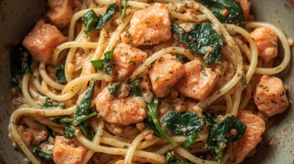 the best food Salmon Spinach Pasta