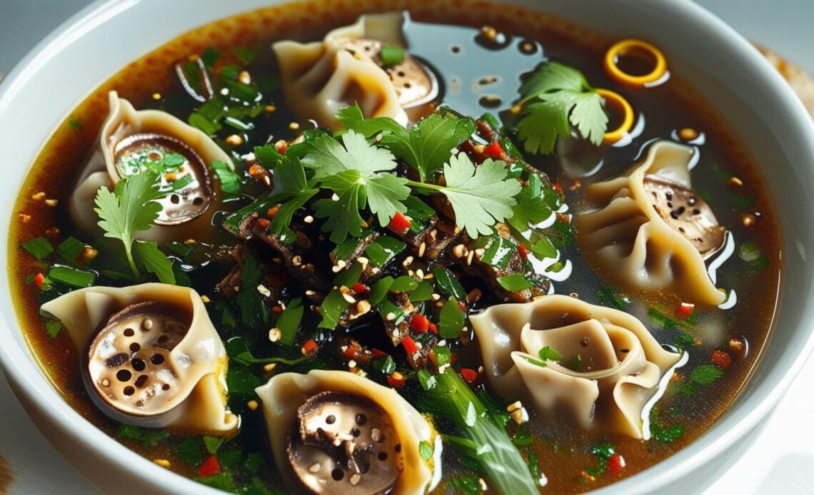 Savory Asian Potsticker Soup with Ginger Broth: A Wholesome Comfort Bowl