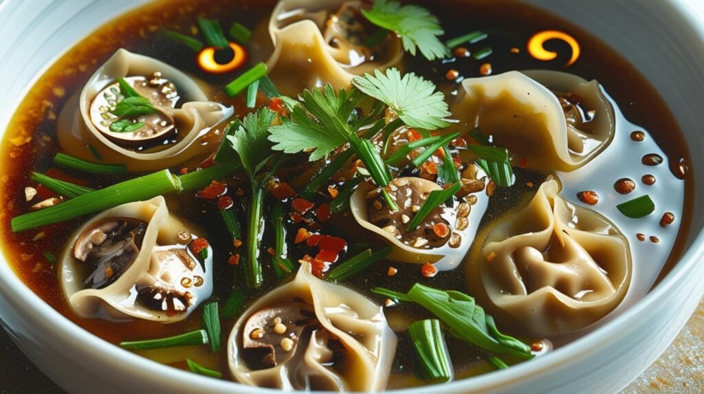 dishes Savory Asian Potsticker Soup with Ginger Broth