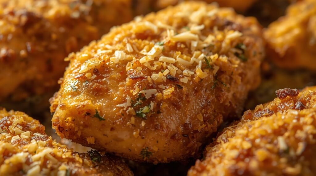 dishes of Crispy Dill Pickle Parmesan Chicken