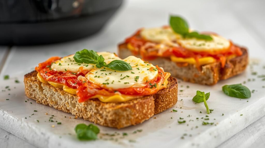 dishes of Air Fryer Cottage Cheese Pizza Toast