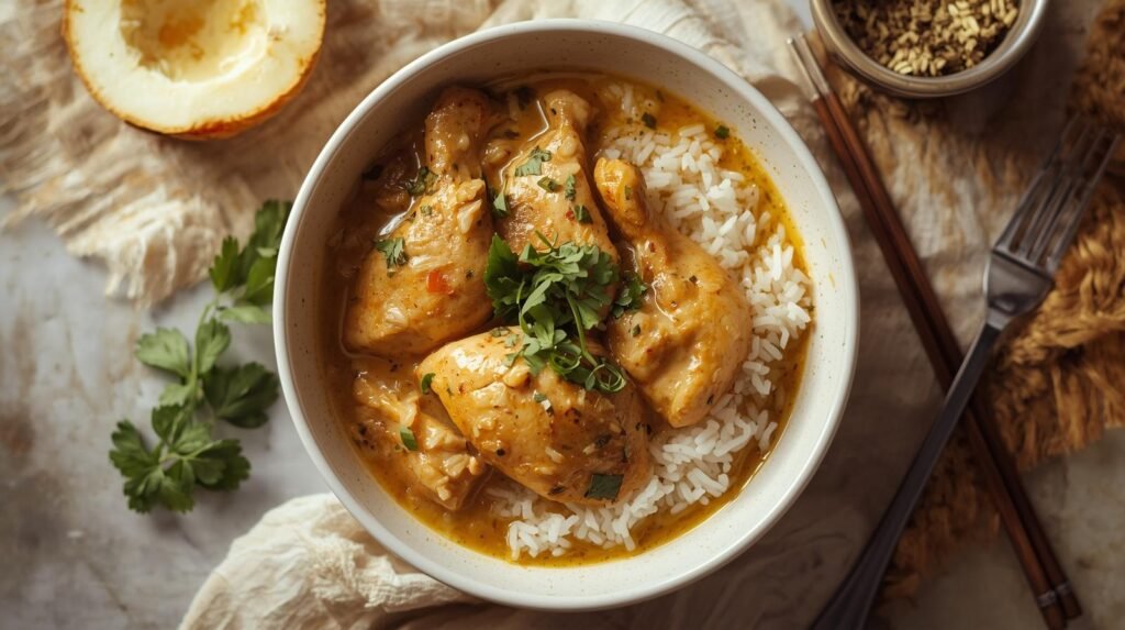 dishes of Coconut Chicken Brothy Rice