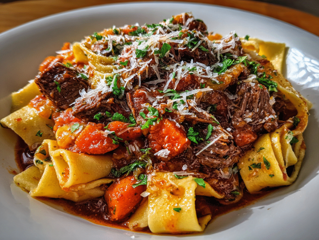 dishes of Beef & Red Wine Ragu Pappardelle