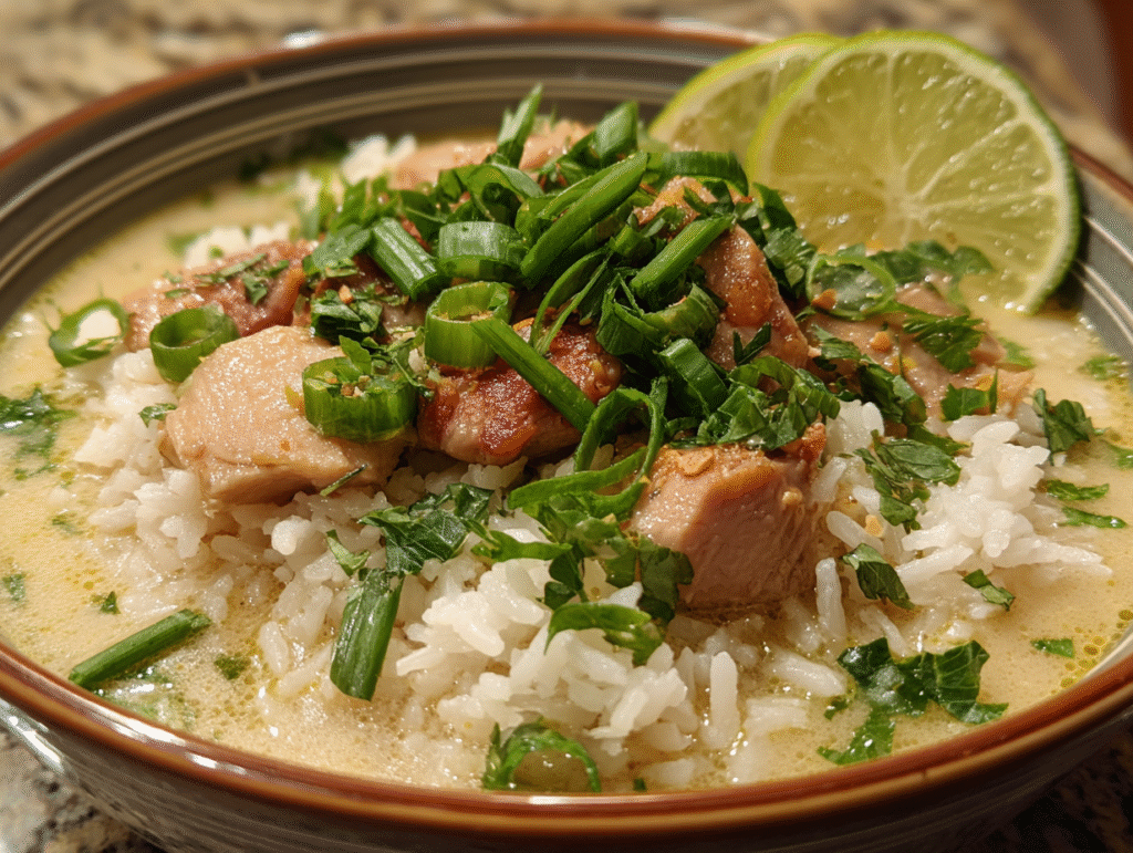 dinner of Coconut Chicken Brothy Rice