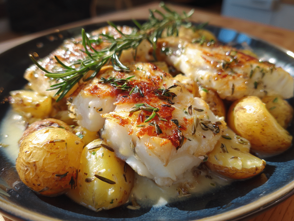 Cod and Potatoes with Rosemary Cream Sauce