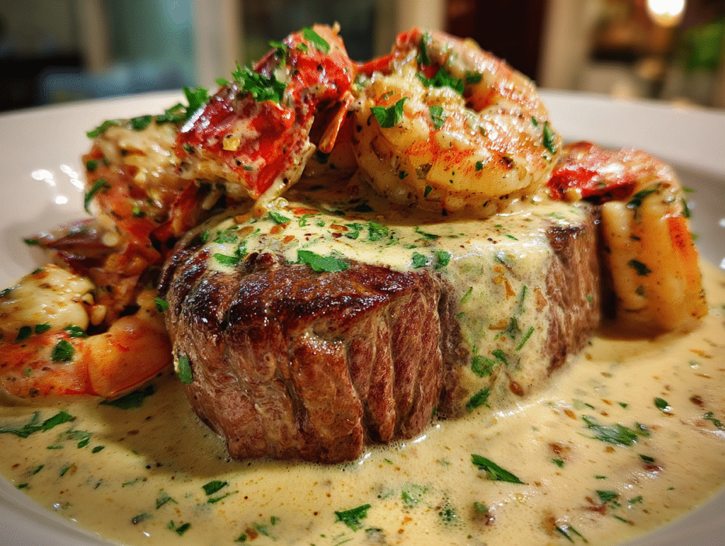 the best dishes Filet Mignon with Shrimp and Lobster Cream Sauce