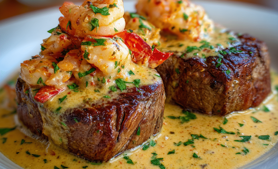 Experience Luxury at Home with Filet Mignon with Shrimp and Lobster Cream Sauce